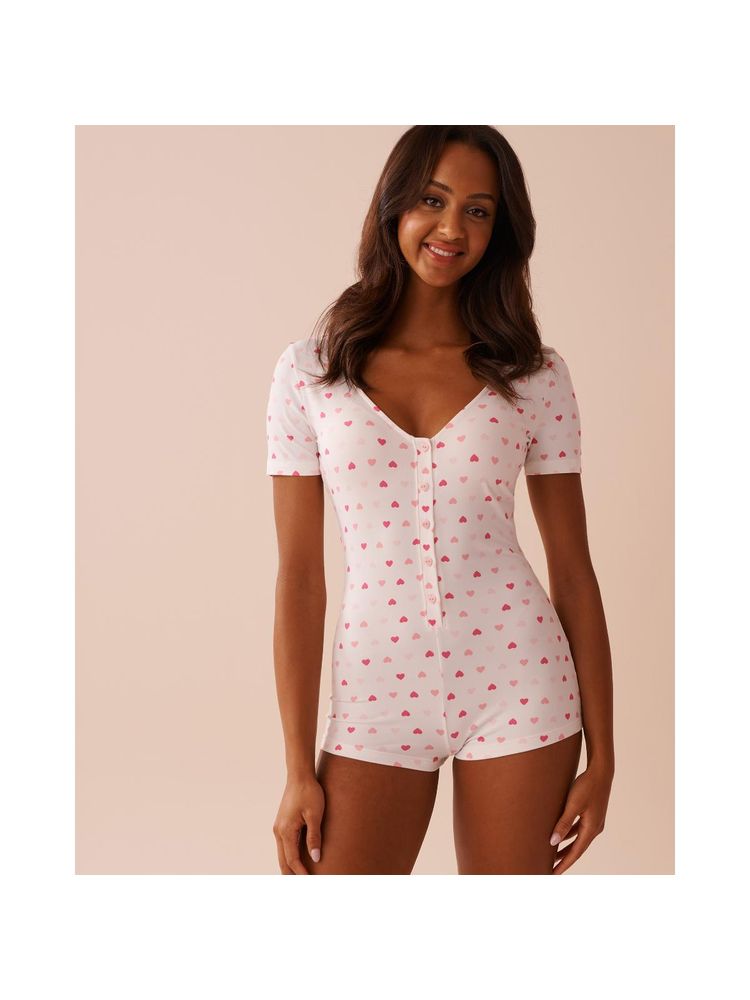 La Vie En Rose Heart Print Super Soft Short Sleeve Romper-image-34
