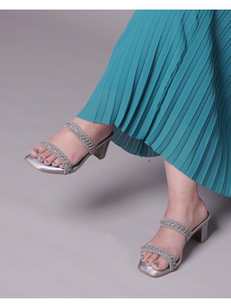 ELVIRAA Women Grey Braided Block Heels-image-44