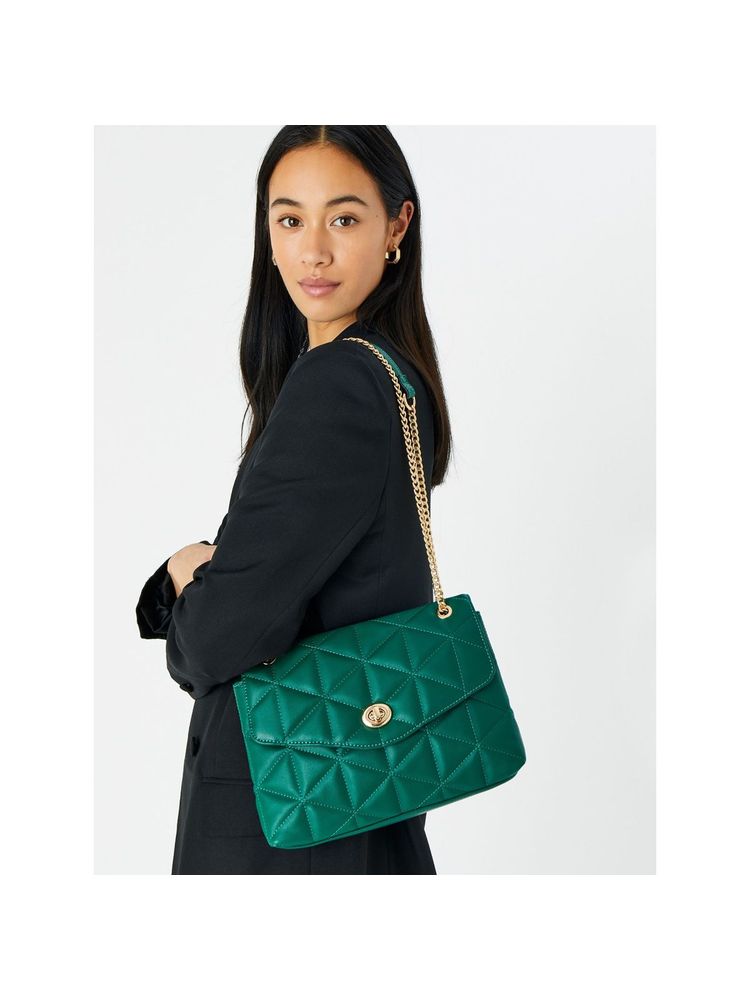 Accessorize London Women'S Faux Leather Green Eva Quilt Shoulder Sling Bag-picture-13