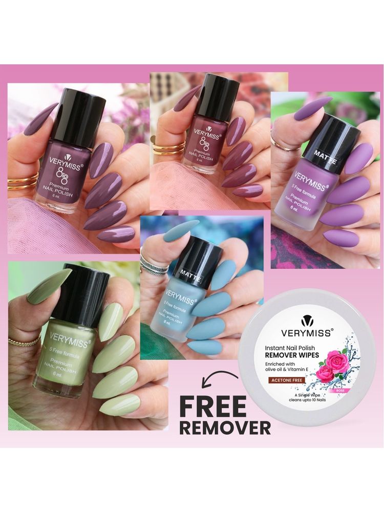 VERYMISS 5 Trending Nail Polish Combo + Free Nail Polish Remover Wipes - 3-picture-0