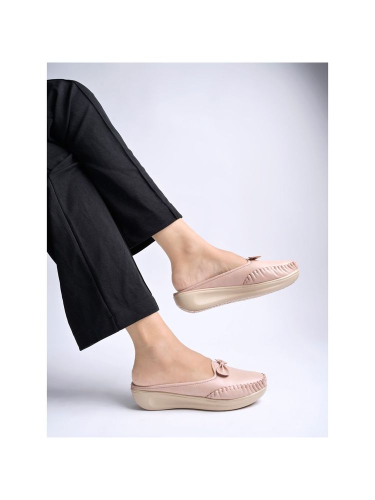 Shoetopia Upper Bow Detailed Peach Slip On Loafers for Women & Girls-picture-16