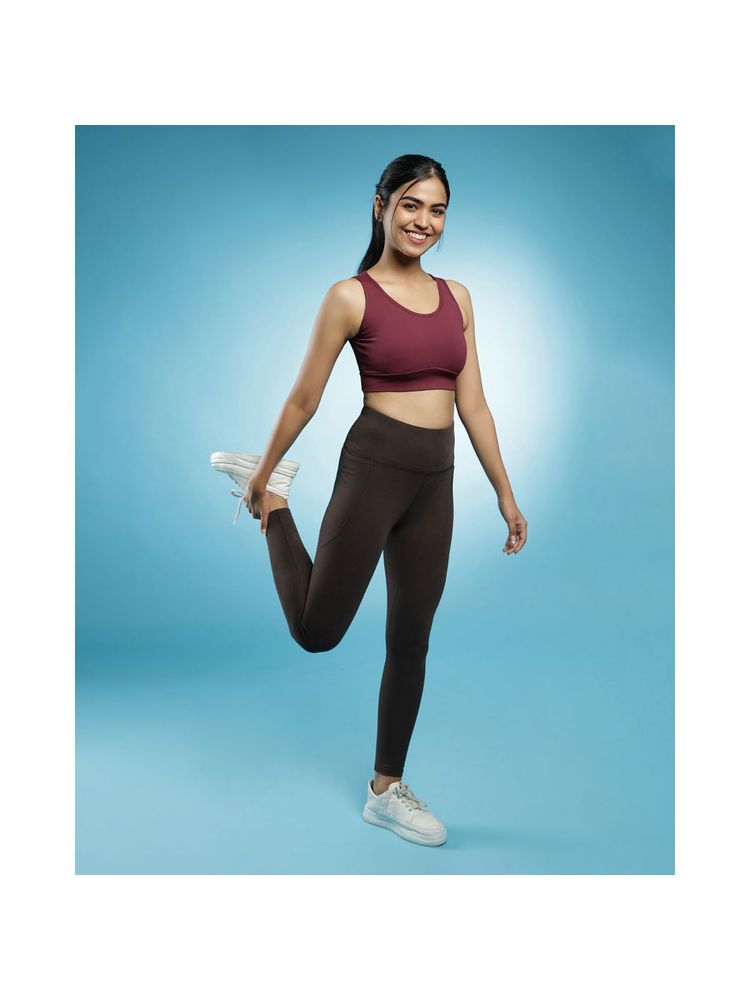 blissclub Bliss Club Women Brown Groove-In Cotton Leggings with Adjustable Inner Drawcord and Side Pockets-picture-13