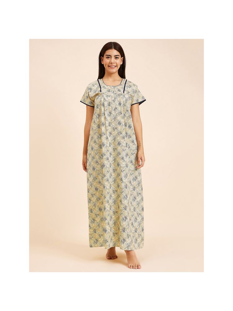 Sweet Dreams Women Printed Half Sleeves Night Gown - Yellow-picture-12