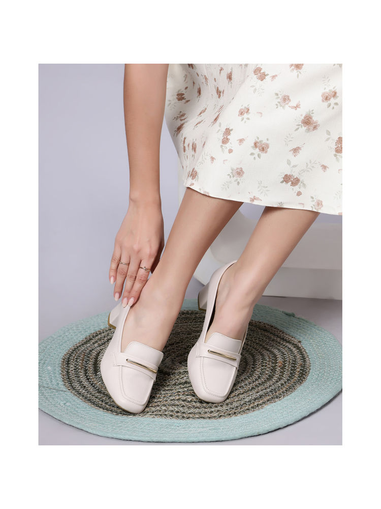 T.ELEVEN Women Block Square Toe with Stylish Buckle Ivory Pumps-picture-27