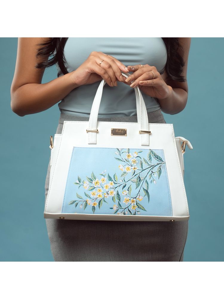 Strokes by Namrata Mehta Periwinkle Blue and White Handbag with Detachable Strap-picture-20