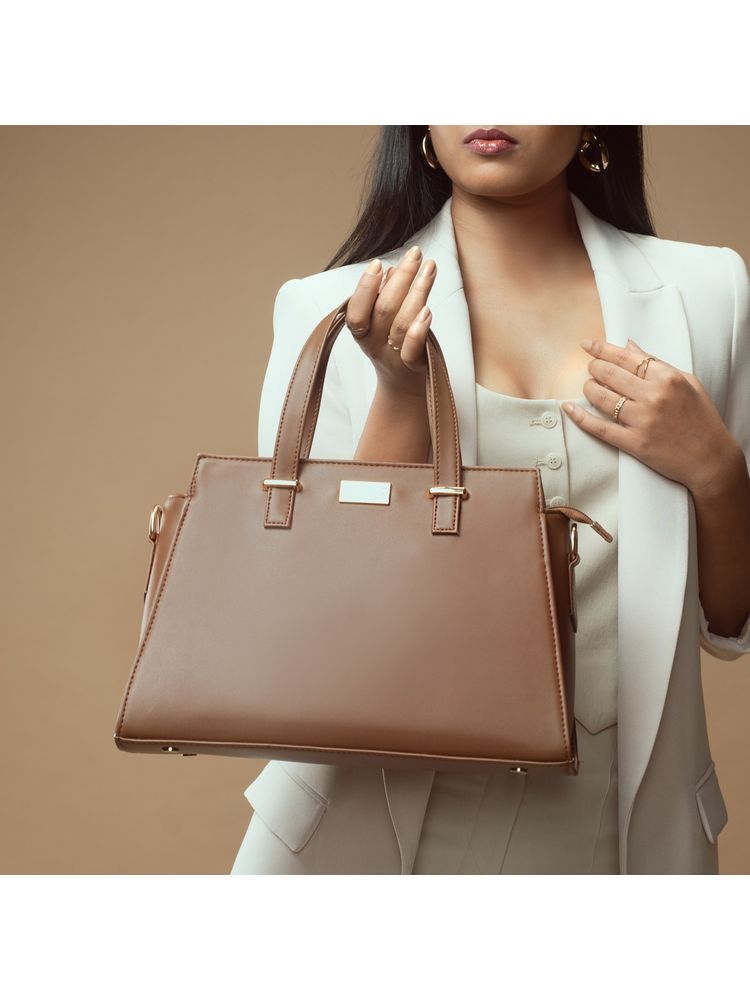 Strokes by Namrata Mehta Mocha Elegance Handbag with Detachable Strap-picture-26