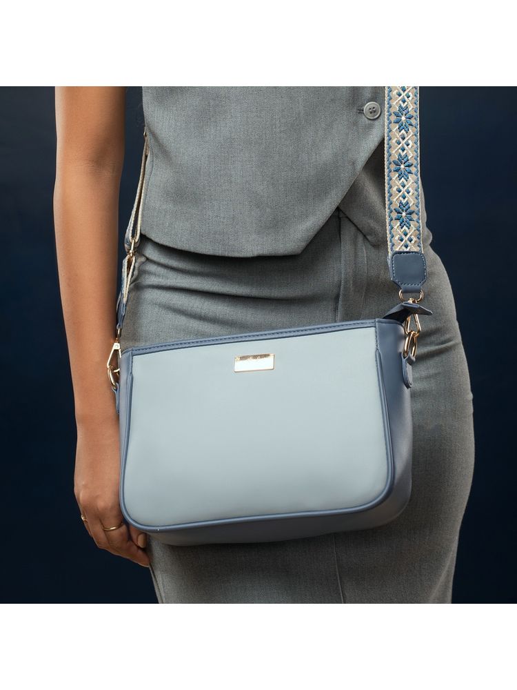 Strokes by Namrata Mehta Hues of Blue Sling bag with Detachable Strap