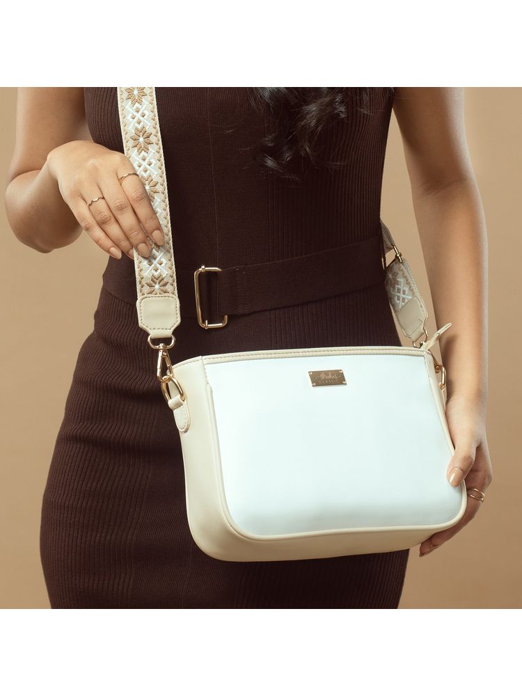 Strokes by Namrata Mehta Ivory Lustre Sling bag with Detachable Strap