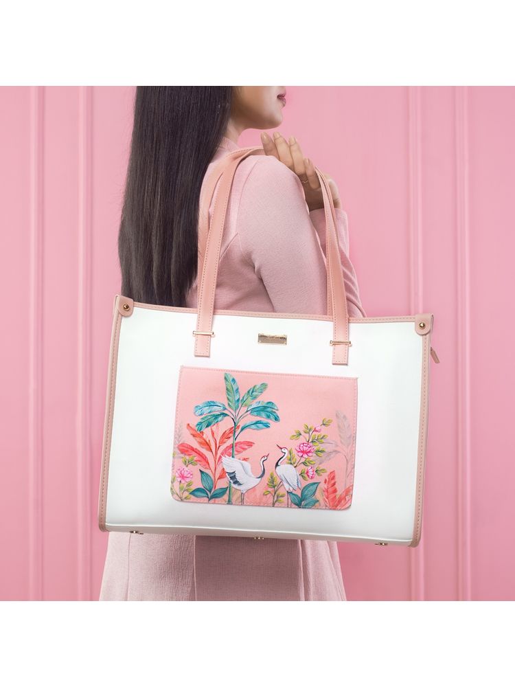 Strokes by Namrata Mehta Peachy Crane Paradise Box Tote bag