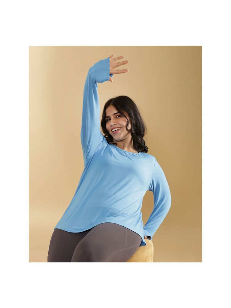 Blissclub Women Blue Bamboo Full Sleeve Tee with Cuffs-picture-11
