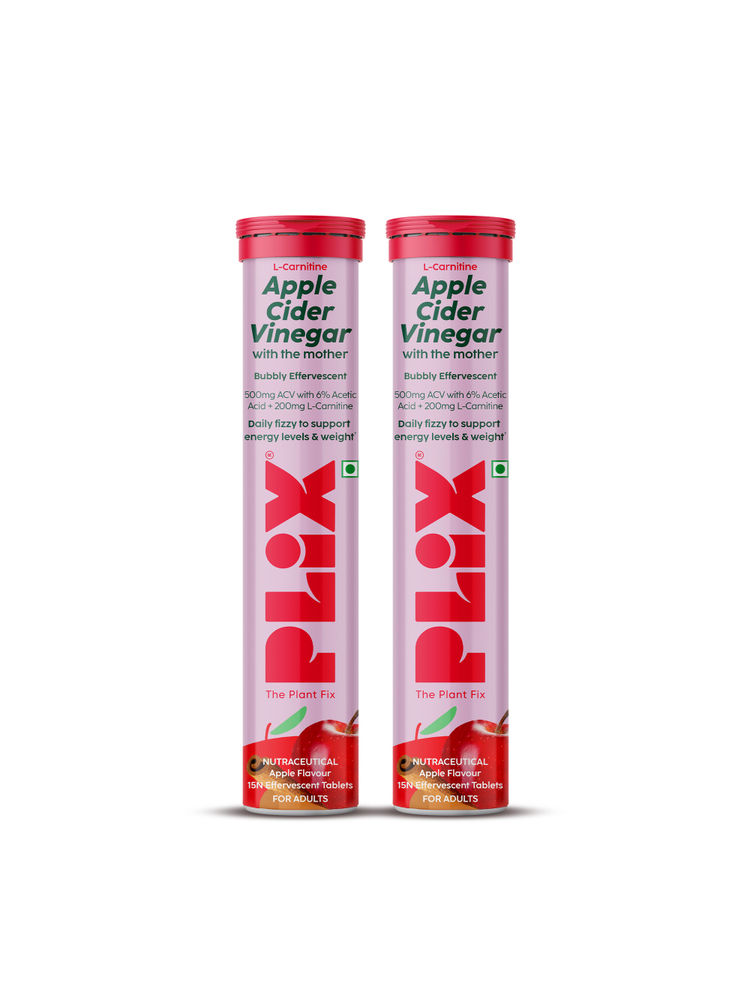 Plix ACV Apple Cider Vinegar L-carnitine Effervescent Tablets Convert Fat Into Energy Vit B6 & B12