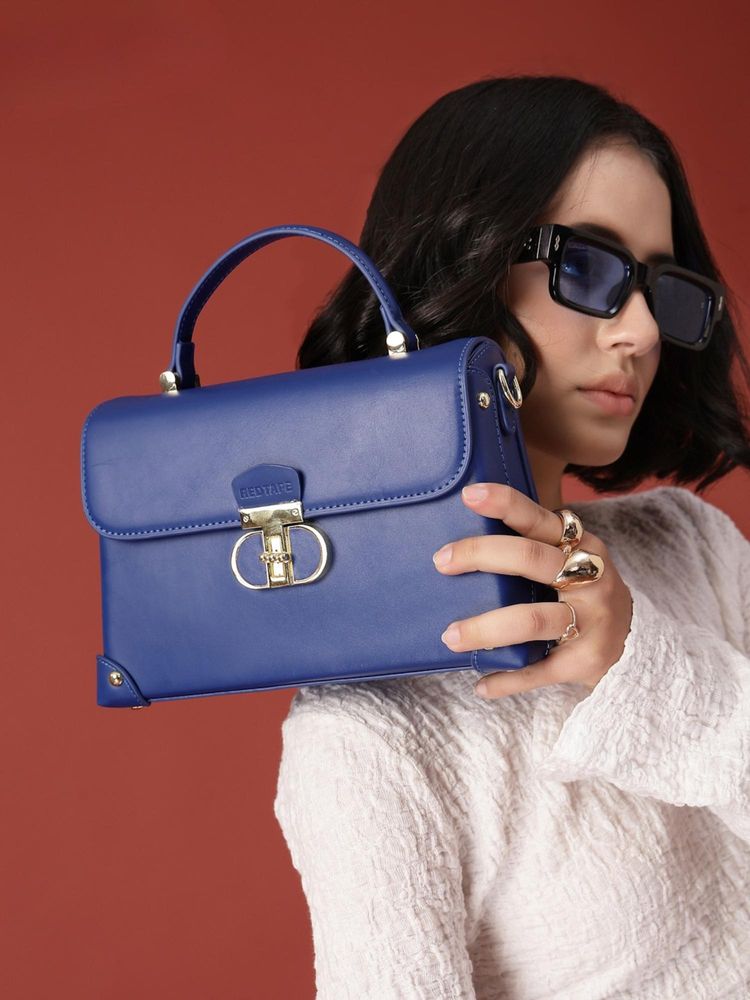 Red Tape Blue Faux Leather Satchel Bag with Detachable Strap (S)-picture-12