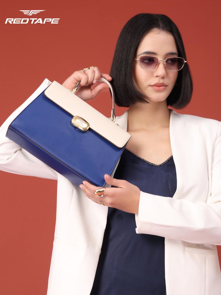 Red Tape Blue Colorblock Satchel Bag with Detachable Strap (S)-image-29