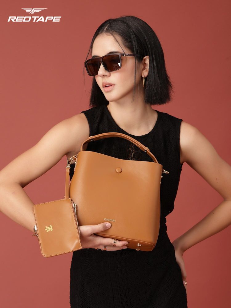Red Tape Women Brown Faux Leather Handbag with Detachable Strap & Pouch (M)-image-43