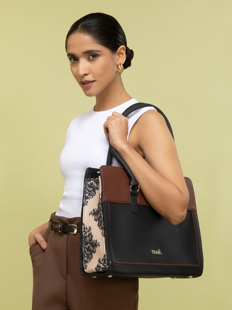 Zouk Mughal Motif Hand Office Bag - Beige-picture-20