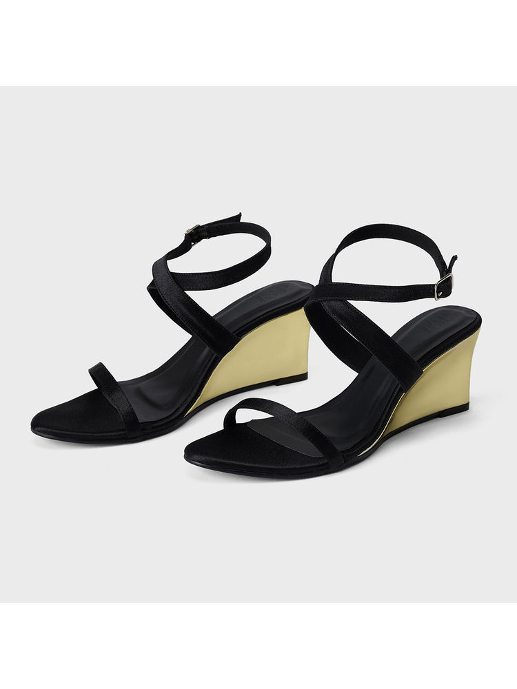 RSVP by Nykaa Fashion Black Satin Almond Toe Ankle Strap Wedge Heels For Women-picture-23