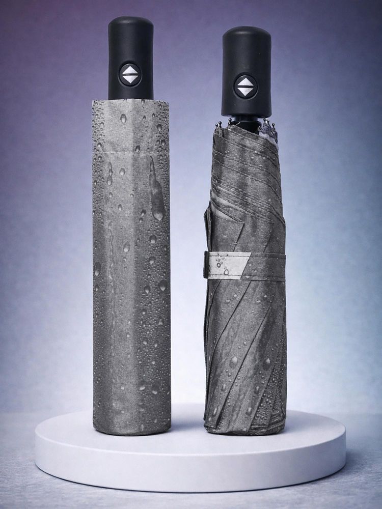 FABINALIV Grey Abstract Auto ON/OFF Waterproof Automatic Compact Umbrella-image-17