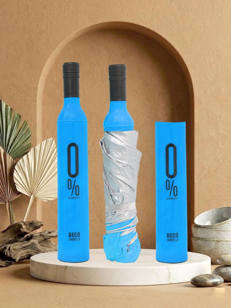 FABINALIV Sky Blue Solid Waterproof 3 Fold Compact Bottle Umbrella-image-46