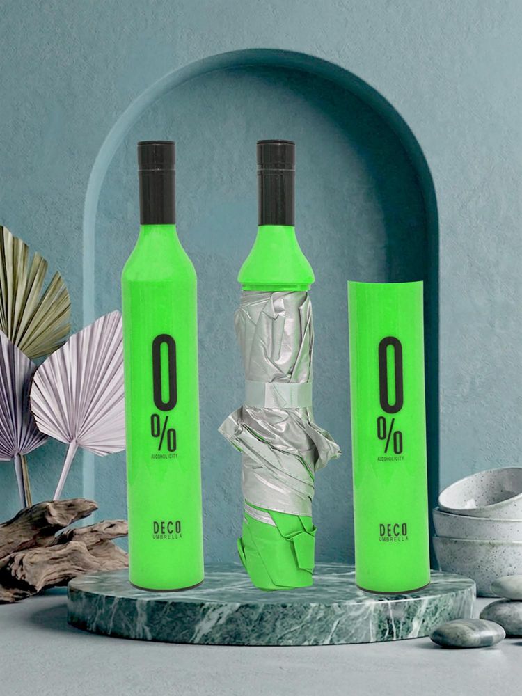 FABINALIV Green Solid Waterproof 3 Fold Compact Bottle Umbrella-image-43