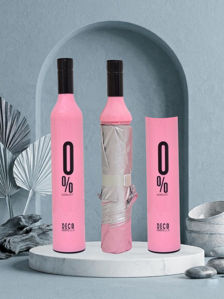 FABINALIV Pink Solid Waterproof 3 Fold Compact Bottle Umbrella-image-9