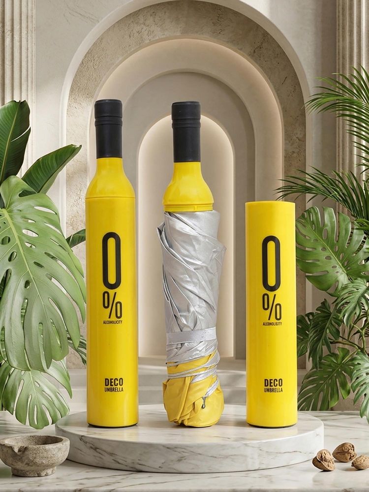 FABINALIV Yellow Solid Waterproof 3 Fold Compact Bottle Umbrella-picture-12