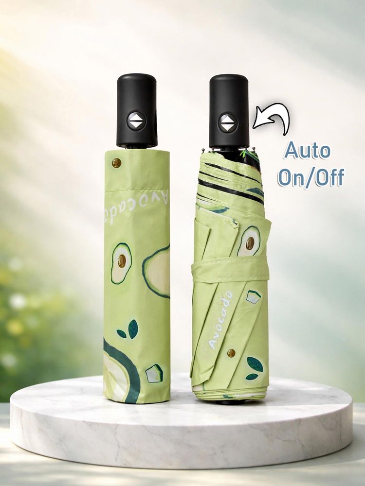 FABINALIV Green Abstract Auto ON/OFF Waterproof Automatic Compact Fruit Umbrella-picture-15