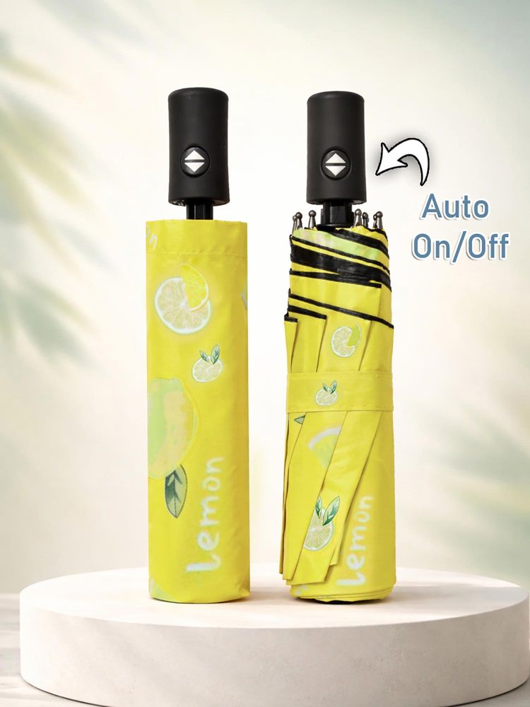 FABINALIV Yellow Abstract Auto ON/OFF Waterproof Automatic Compact Fruit Umbrella-image-31