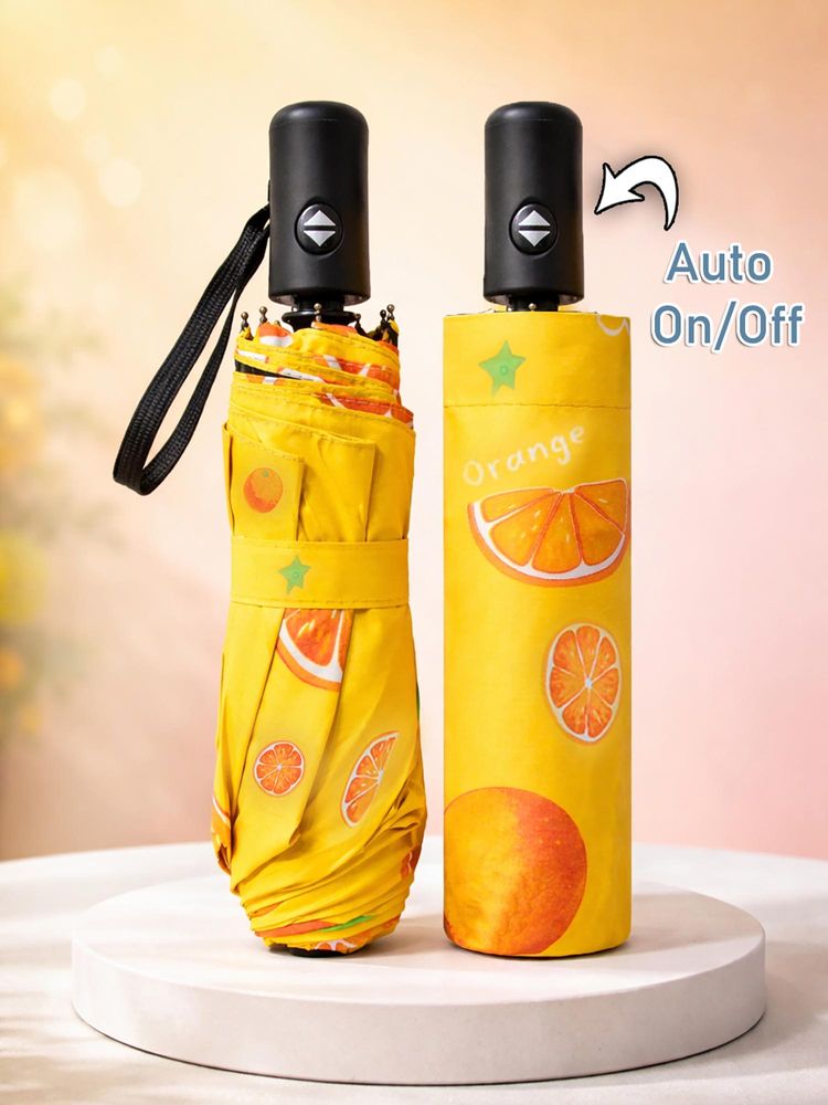 FABINALIV Mustard Abstract Auto ON/OFF Waterproof Automatic Compact Fruit Umbrella-picture-17
