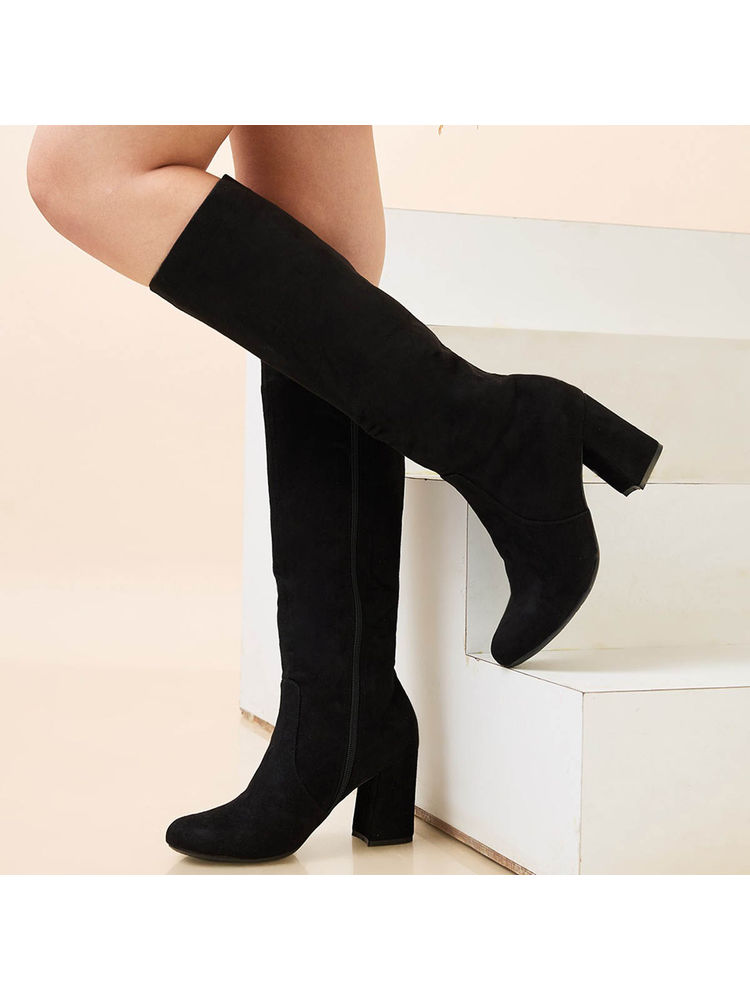 ROCIA Black Women Knee Length Casual Boots-image-28