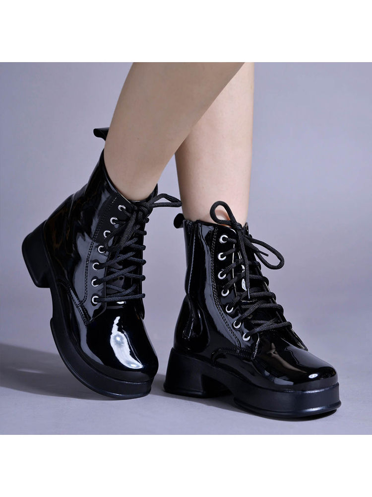 Shoetopia Smart Casual Mid Top Black Boots for Women-image-40