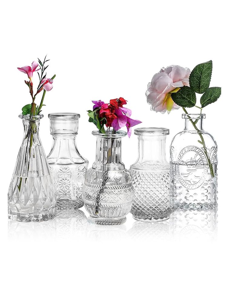 Ekhasa 100% Crystal Clear Glass Bud Vases Flower Pots (Set of 5)-picture-33