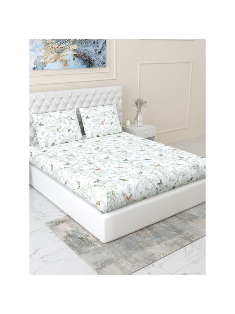Haus & Kinder Nordic Palm 144 Tc Fitted Bedsheet with Pillow Covers-picture-36