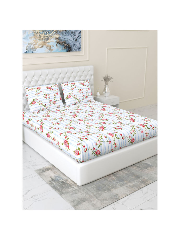 Haus & Kinder Rosaline Stripes 144 Tc Fitted Bedsheet with Pillow Covers-picture-46