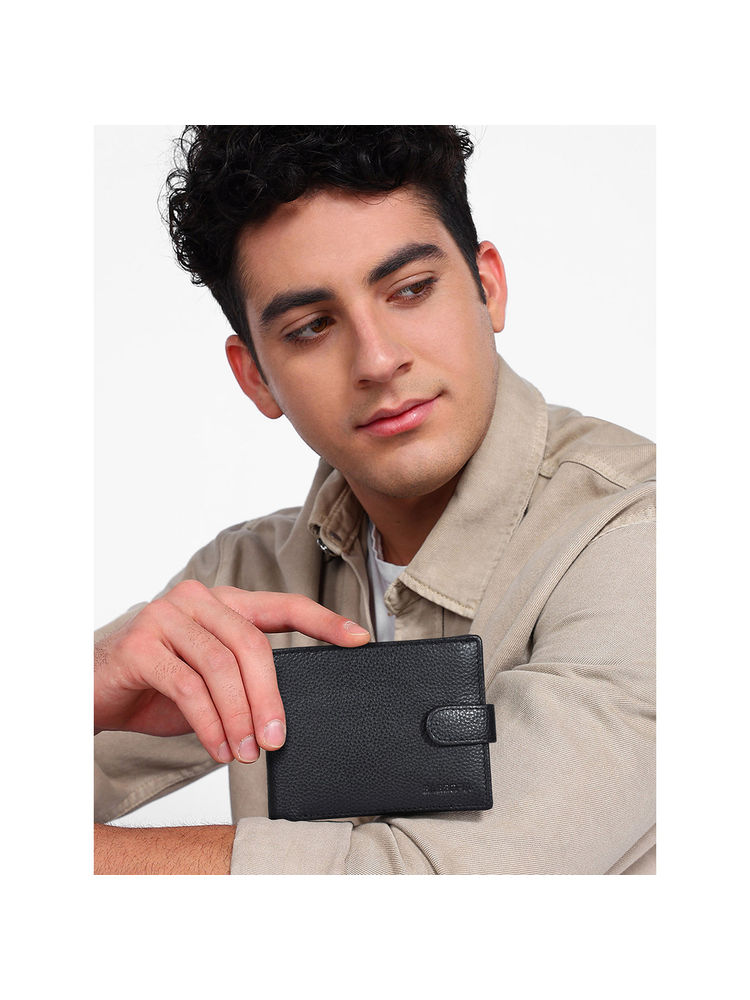Sassora Black Premium Leather Rfid Bifold Loop Closure Men Wallet-image-32