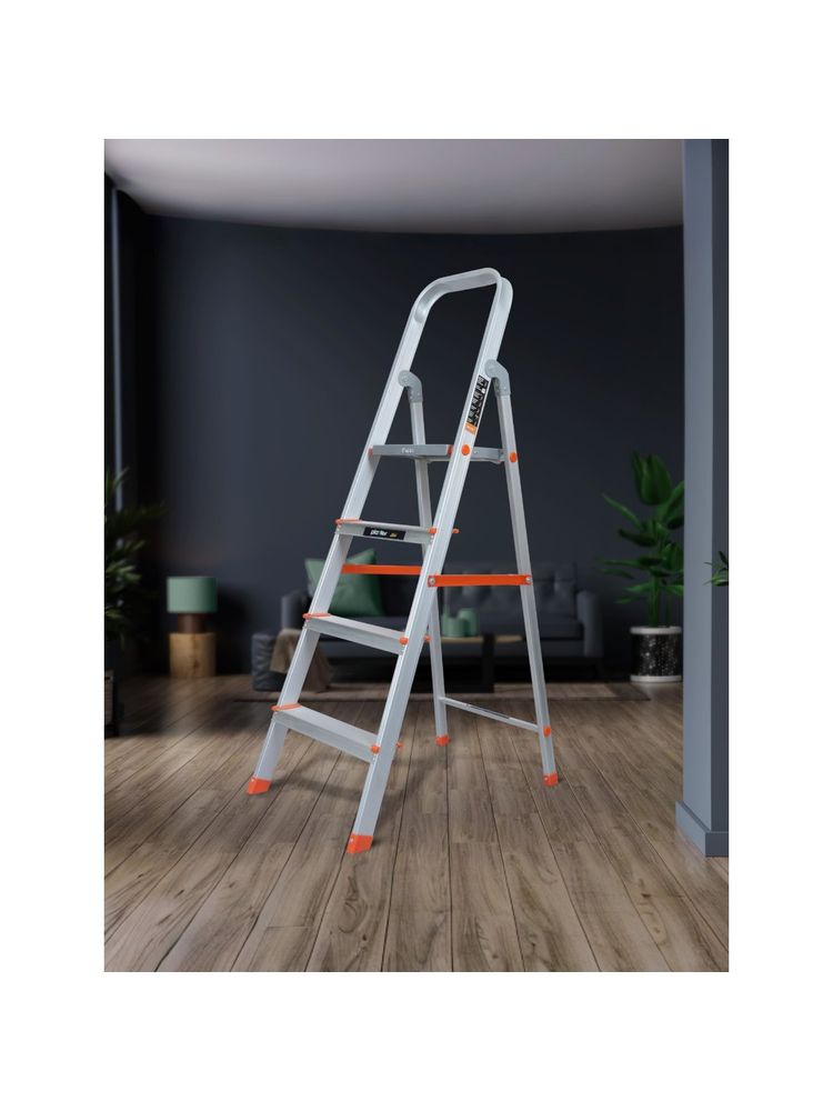Plantex Legend Aluminum Folding 4 Step Wide Ladder-Orange-Silver-picture-18