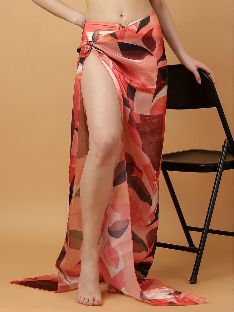 SOIE Peach Printed Polyester Sarong-image-15