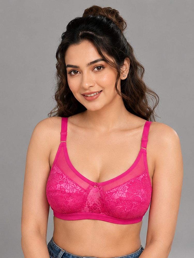 Mod & Shy Pink Self Design Nylon Elastane Regular Bra-picture-26