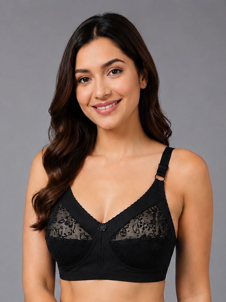 Mod & Shy Black Self Design Cotton Blend Regular Bra-picture-14