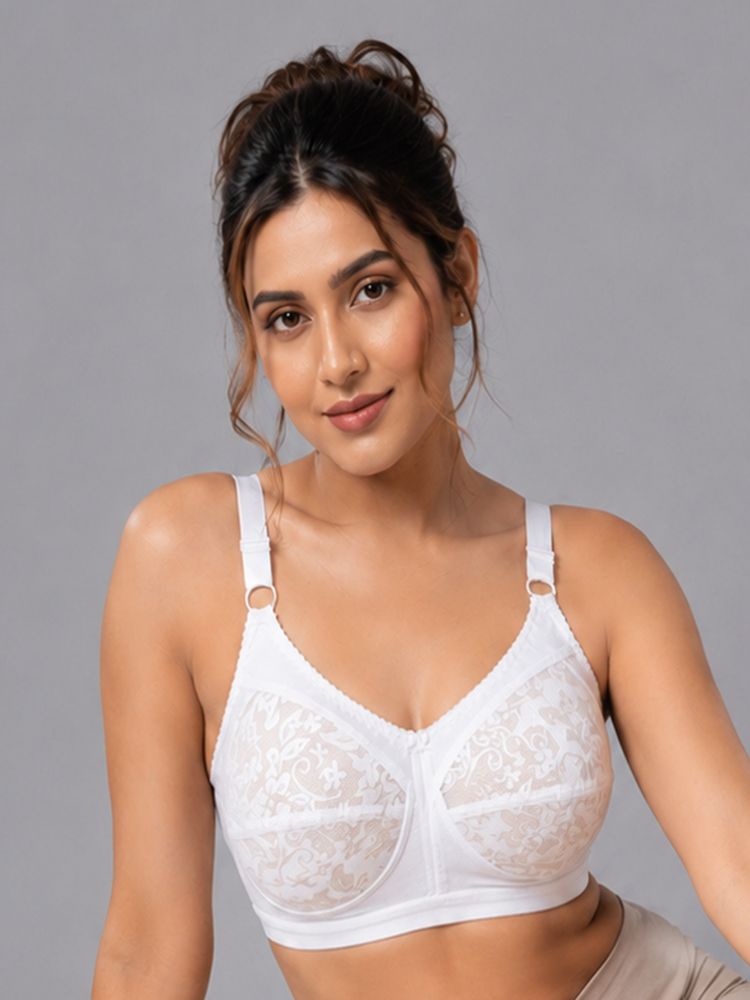 Mod & Shy White Self Design Cotton Blend Regular Bra-picture-19