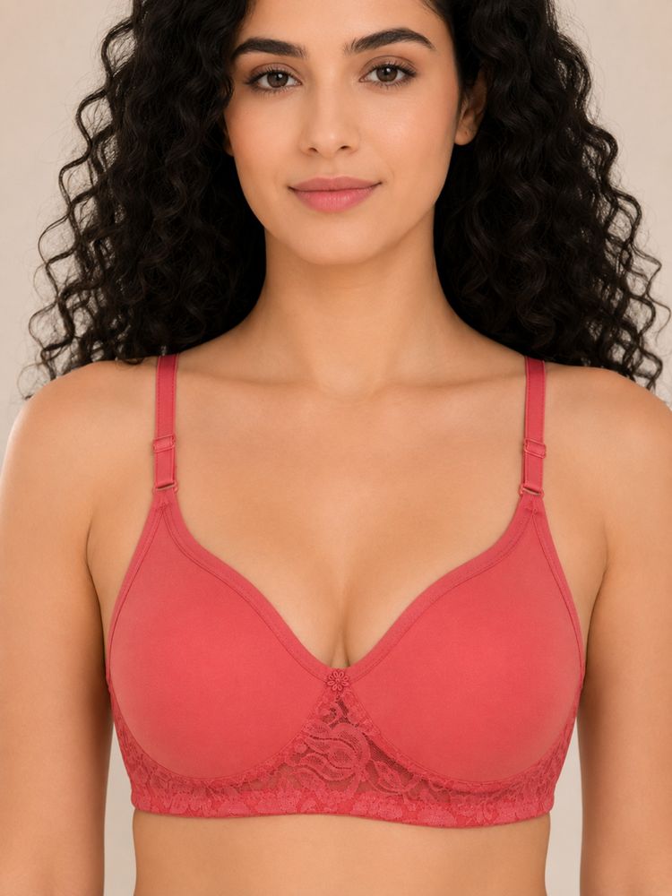 Mod & Shy Coral Solid Cotton/Elastane Regular Bra-image-38