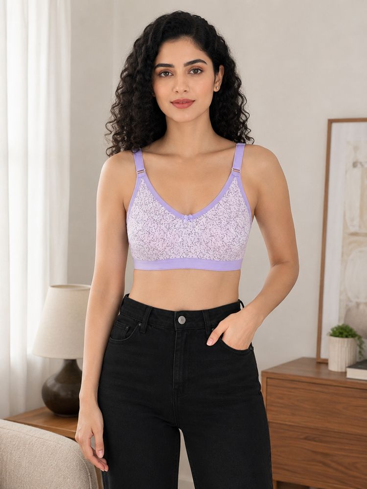Mod & Shy Lavender Printed Cotton/Elastane Regular Bra-image-3