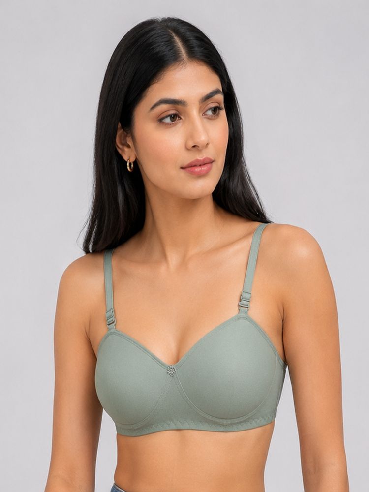 Mod & Shy Green Solid Cotton/Elastane Regular Bra-picture-10