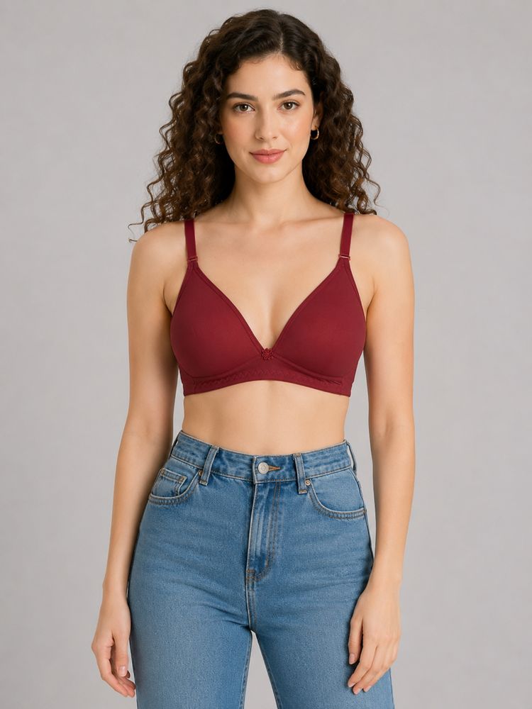 Mod & Shy Maroon Solid Cotton Lycra Regular Bra-picture-11