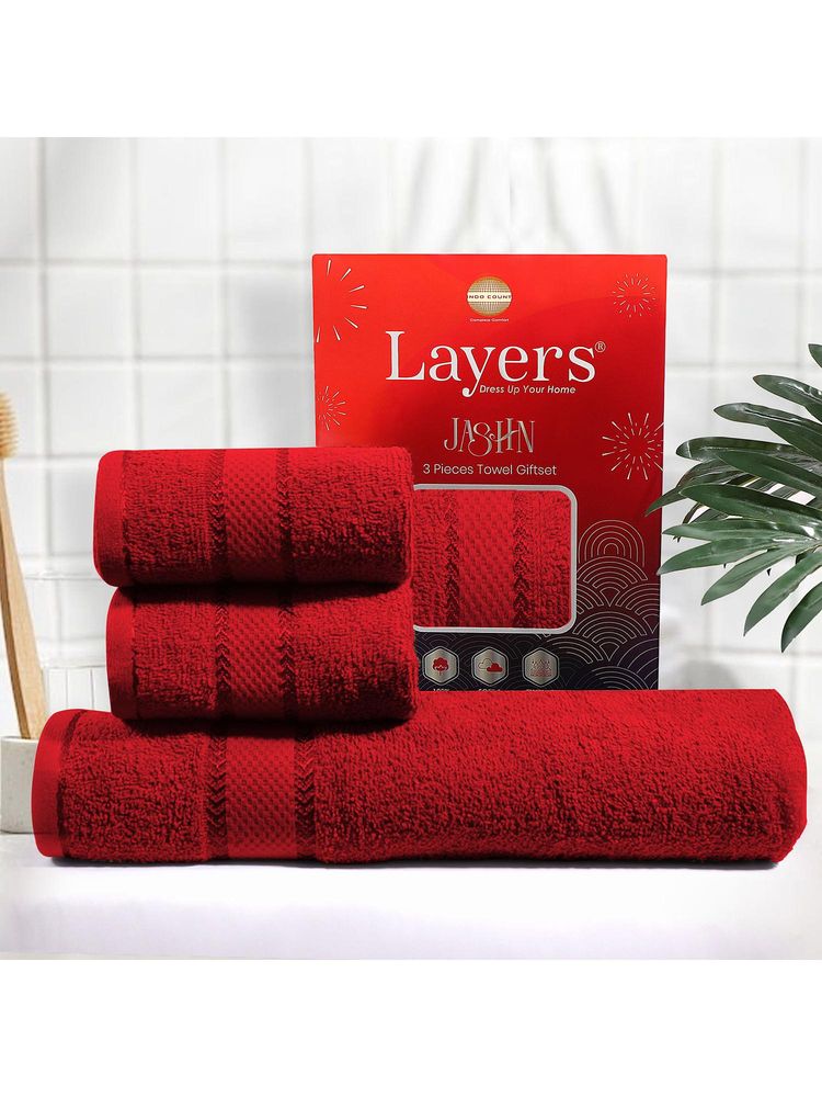 Layers Jashn Cotton 380 Gsm Red 1 Bath Towel With 2 Hand Towel Combo (Pack of 3) (M/L)-image-46