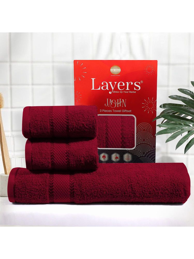 Layers Jashn Cotton 380 Gsm Maroon 1 Bath Towel With 2 Hand Towel Combo (Pack of 3) (M/L)-picture-11