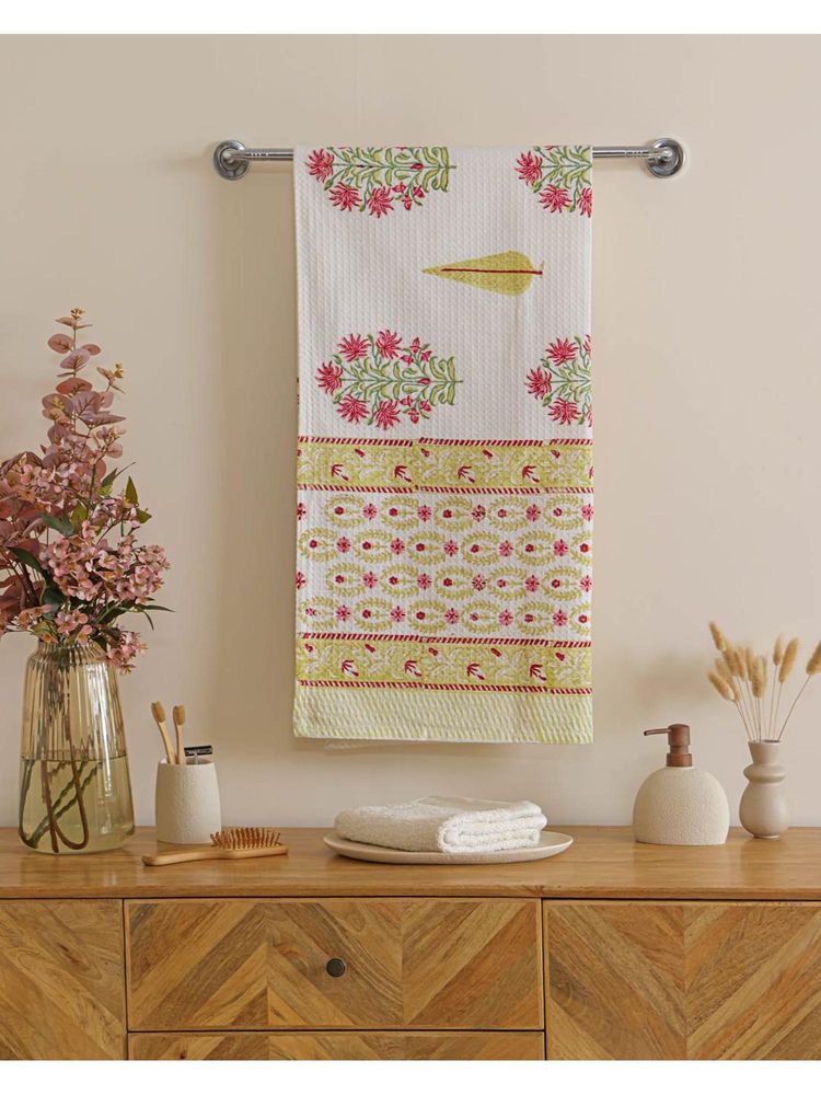 The Home Story Yellow Amber Coral Cotton Waffle Bath Towel-image-6