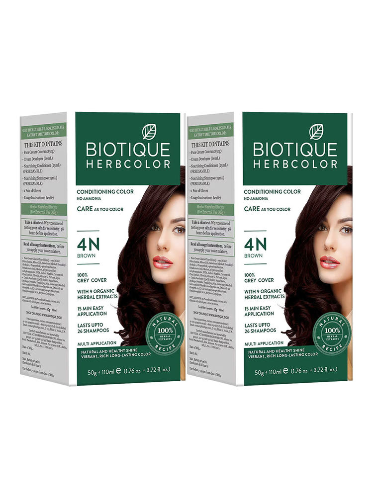 Biotique Herbcolor Hair Color 4N - Brown (Pack Of 2)