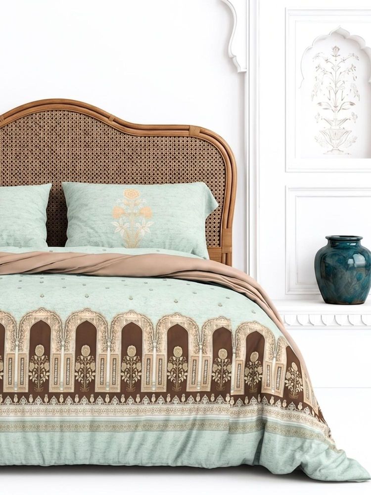the White Moss Blue Mughal Garden Pure Cotton 170TC Bedsheet with 2 Pillow Covers (King)-picture-12