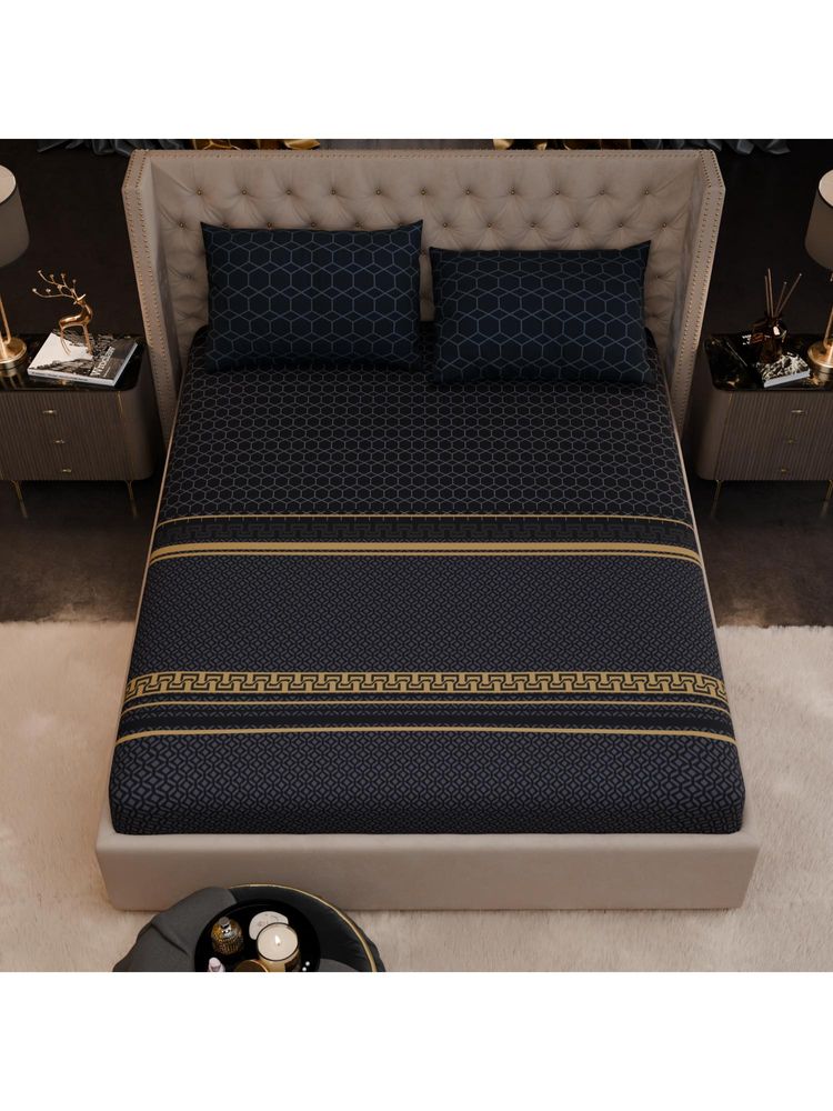 Stoa Paris Imperial Grandeur Obsidian Suite Black 200TC Fitted Bedsheet with 2 Pillow Covers (King)-image-35