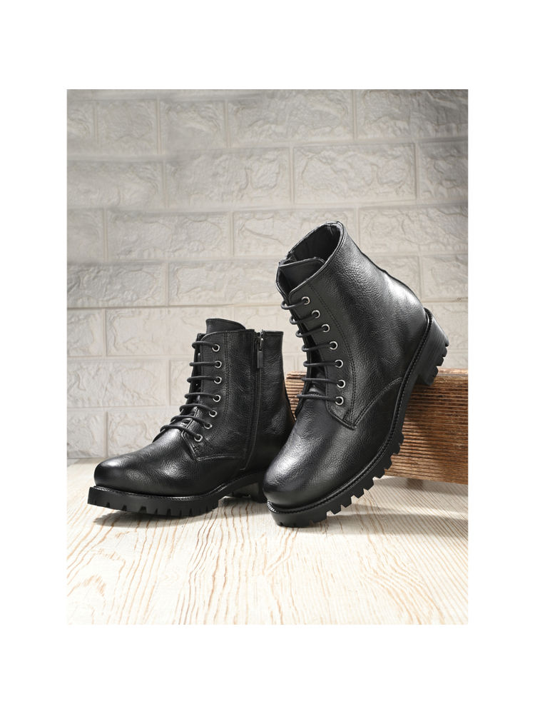 CARLO ROMANO Women Vegan Leather Black Color Casual Boots Black-image-13